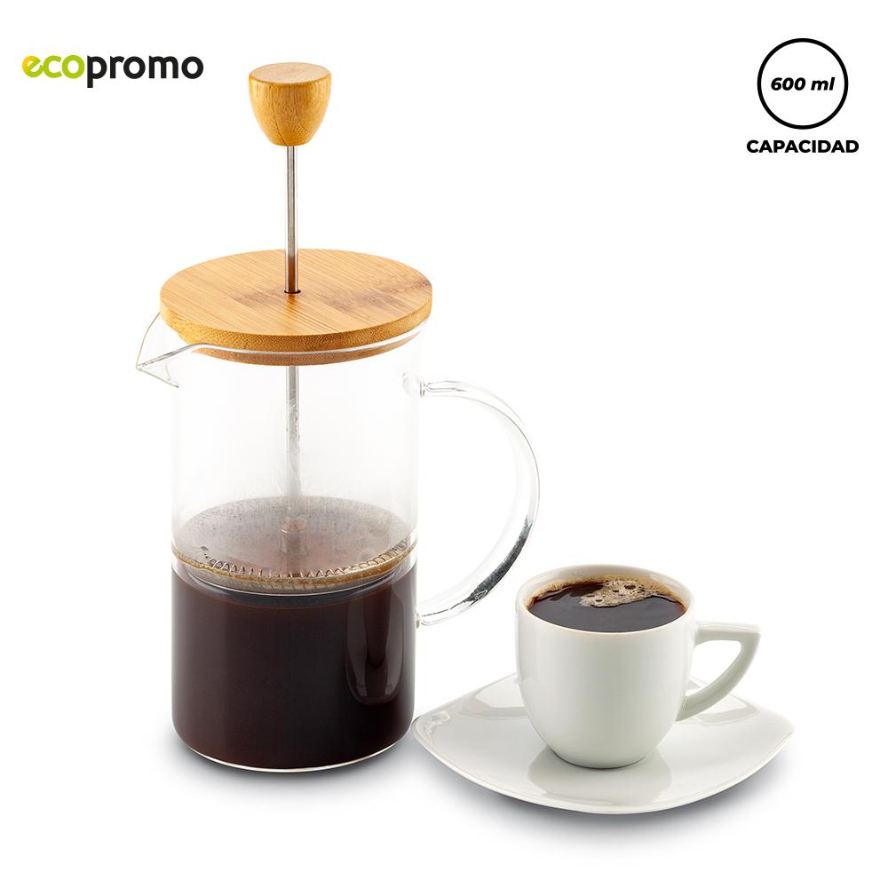 Cafetera en vidrio y bambu 600ml Transparente front
