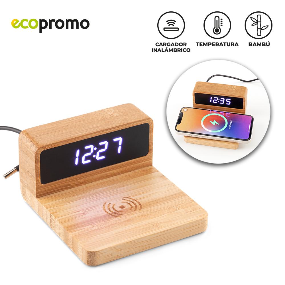 Cargador inalambrico bamboo clock Natural front