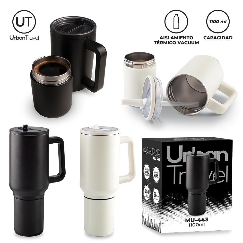 Mug metálico camper urban travel 1100 ml Negro front