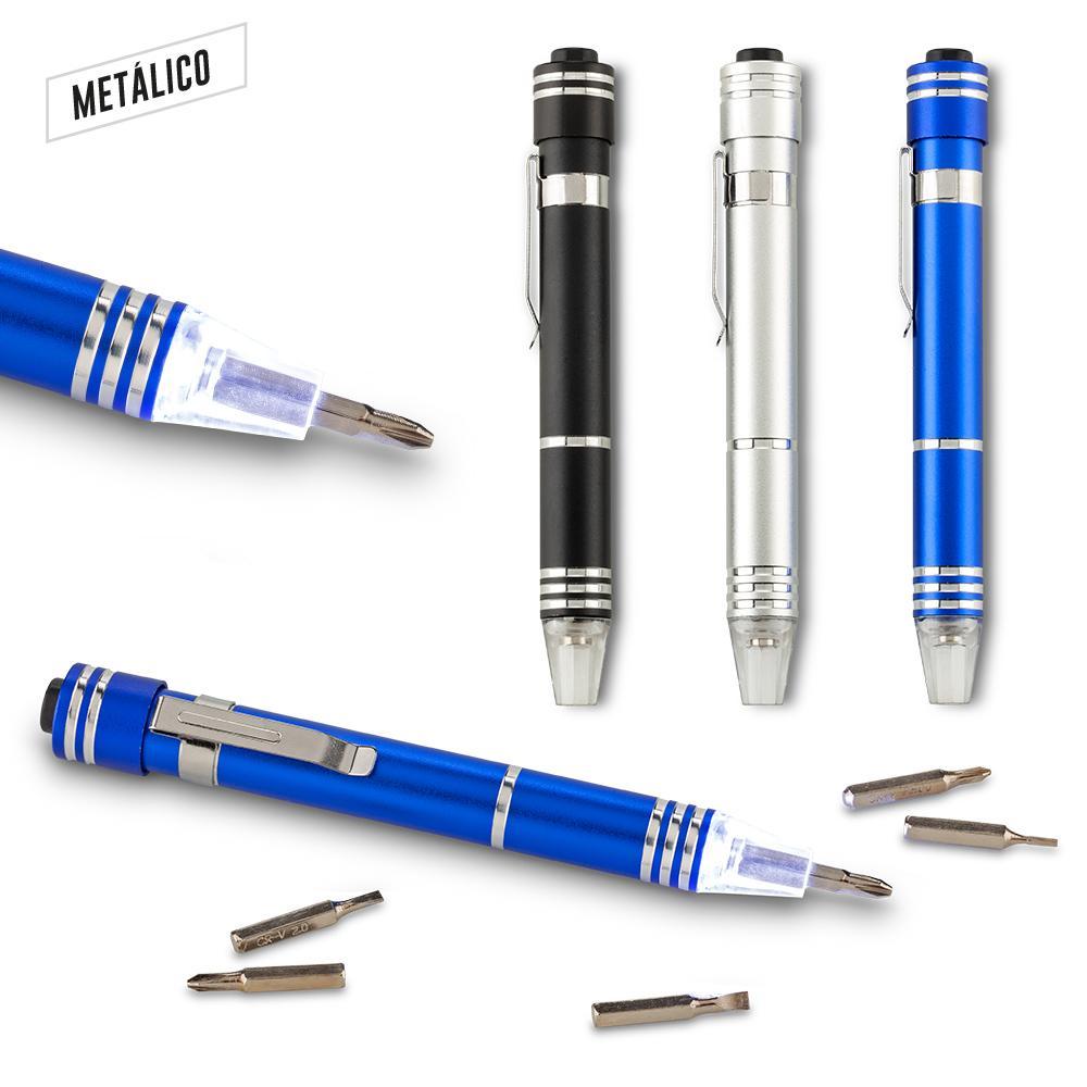 Set de destornilladores pen con linterna led Silver front