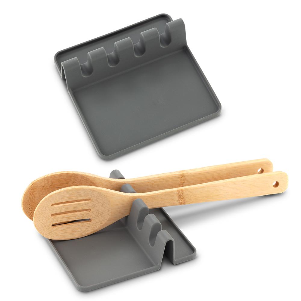 Soporte en silicona para cucharas de cocina Gris front