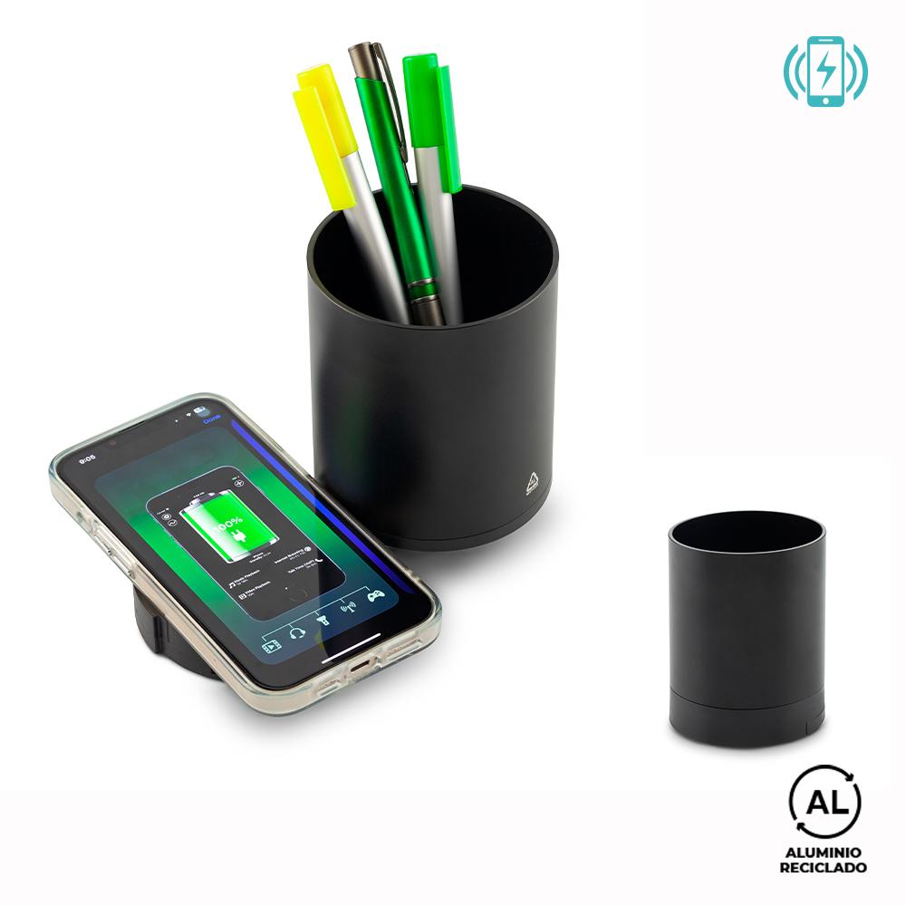 Cargador inalámbrico en aluminio reciclado Negro front