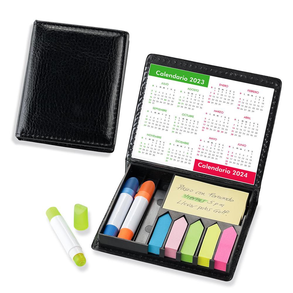 Set de escritorio en pu stickies y resaltadores magicos Negro front