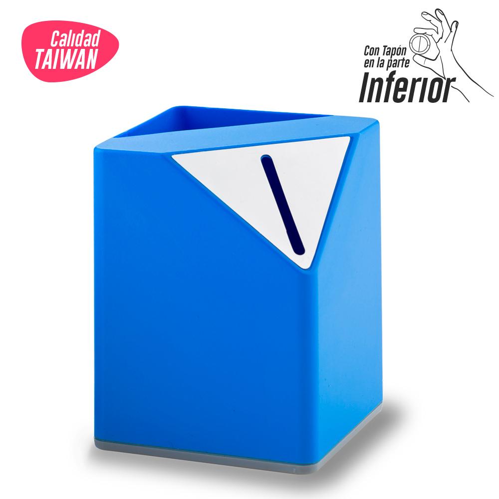 Alcancia con portaboligrafo Azul front