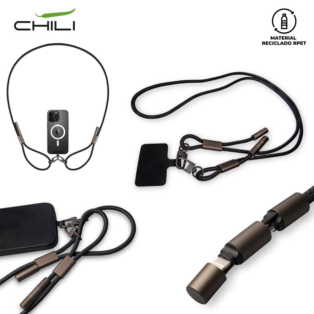 Cordón portacelular con cables chili Negro front