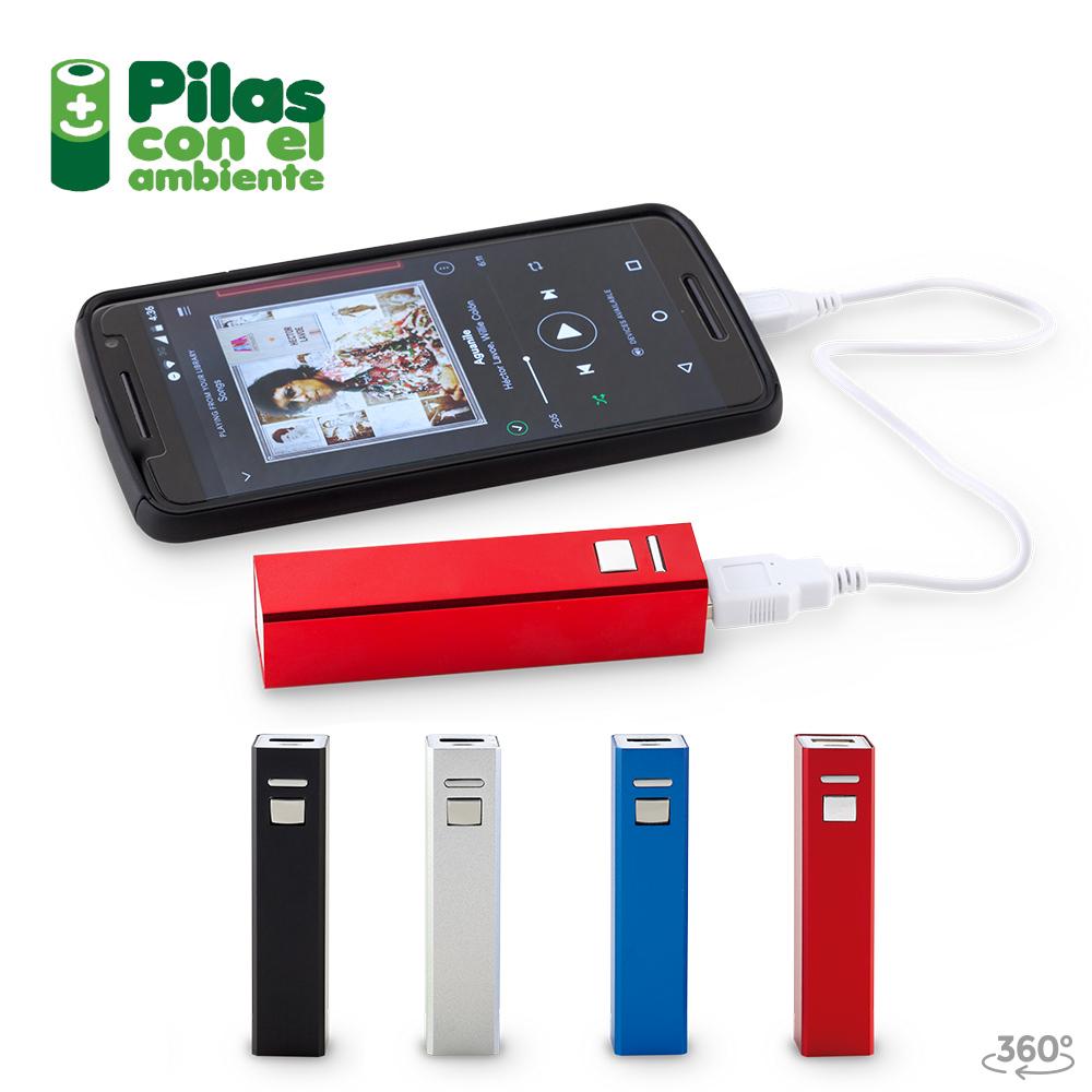 Pila recargable power bank con boton 2200mah Azul front