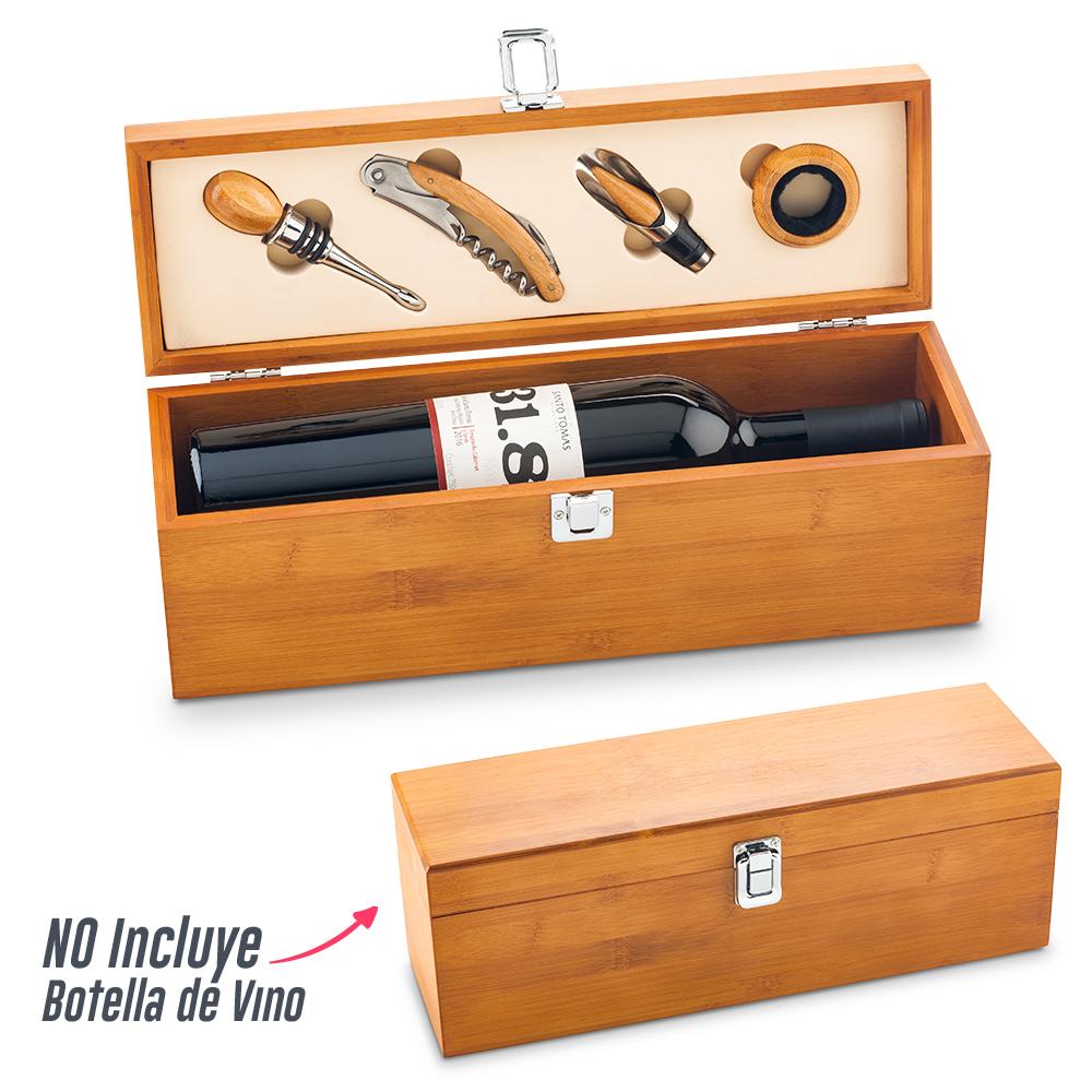 Set de vino en bambu ii Madera front