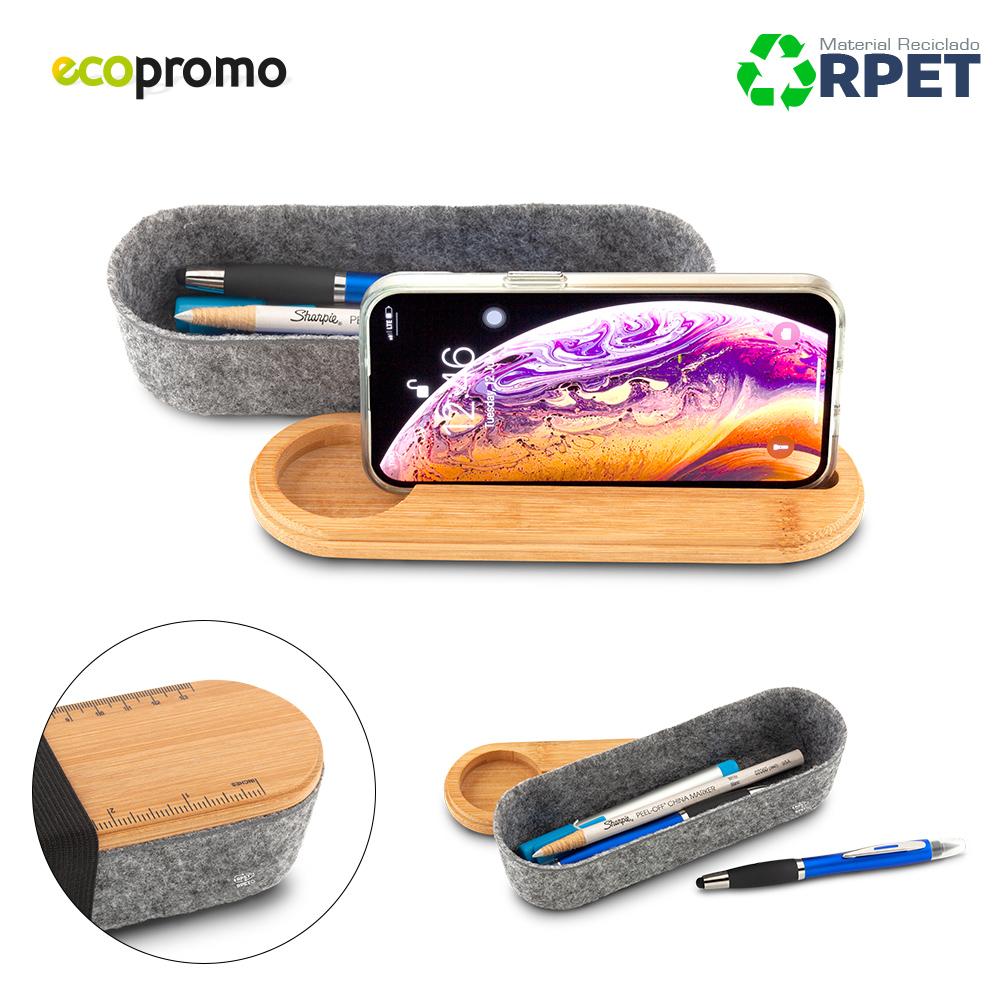 Estuche con portacelular rpet Gris front
