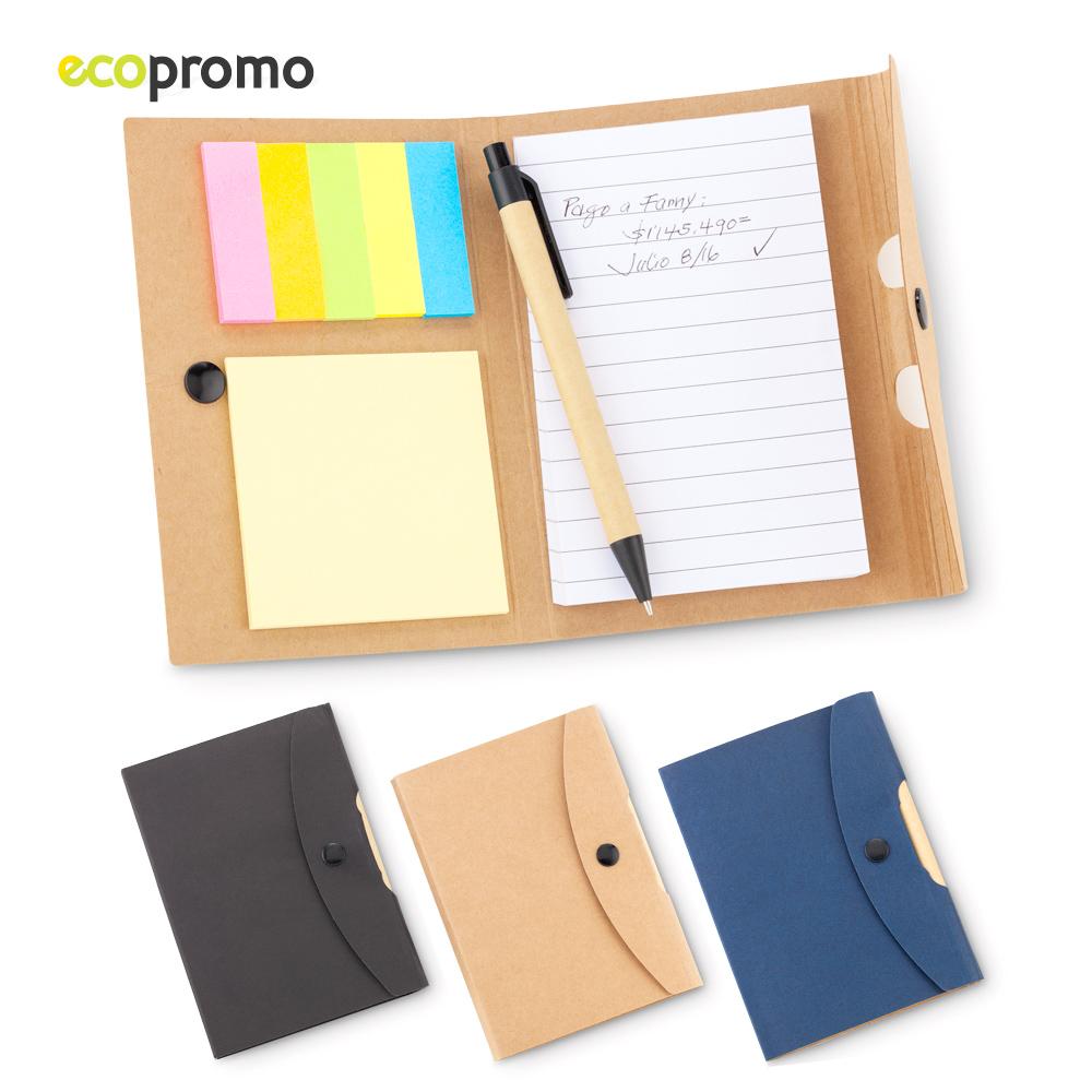 Libreta con boligrafo button reciclable Azul front