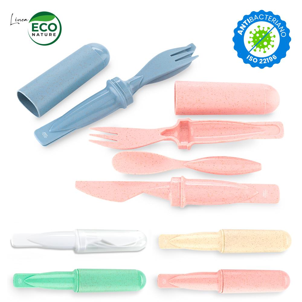 Set de cubiertos eco - material antibacteriano Azul front
