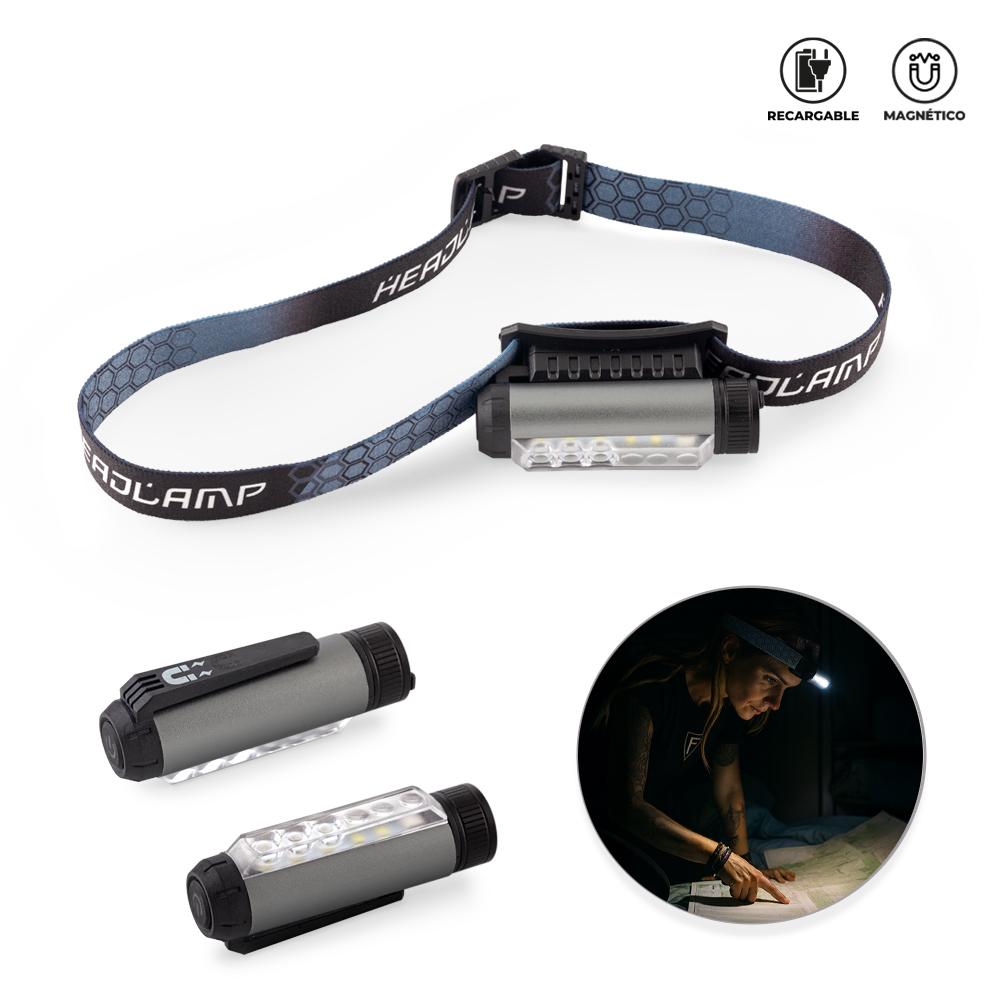 Linterna recargable head Gris front