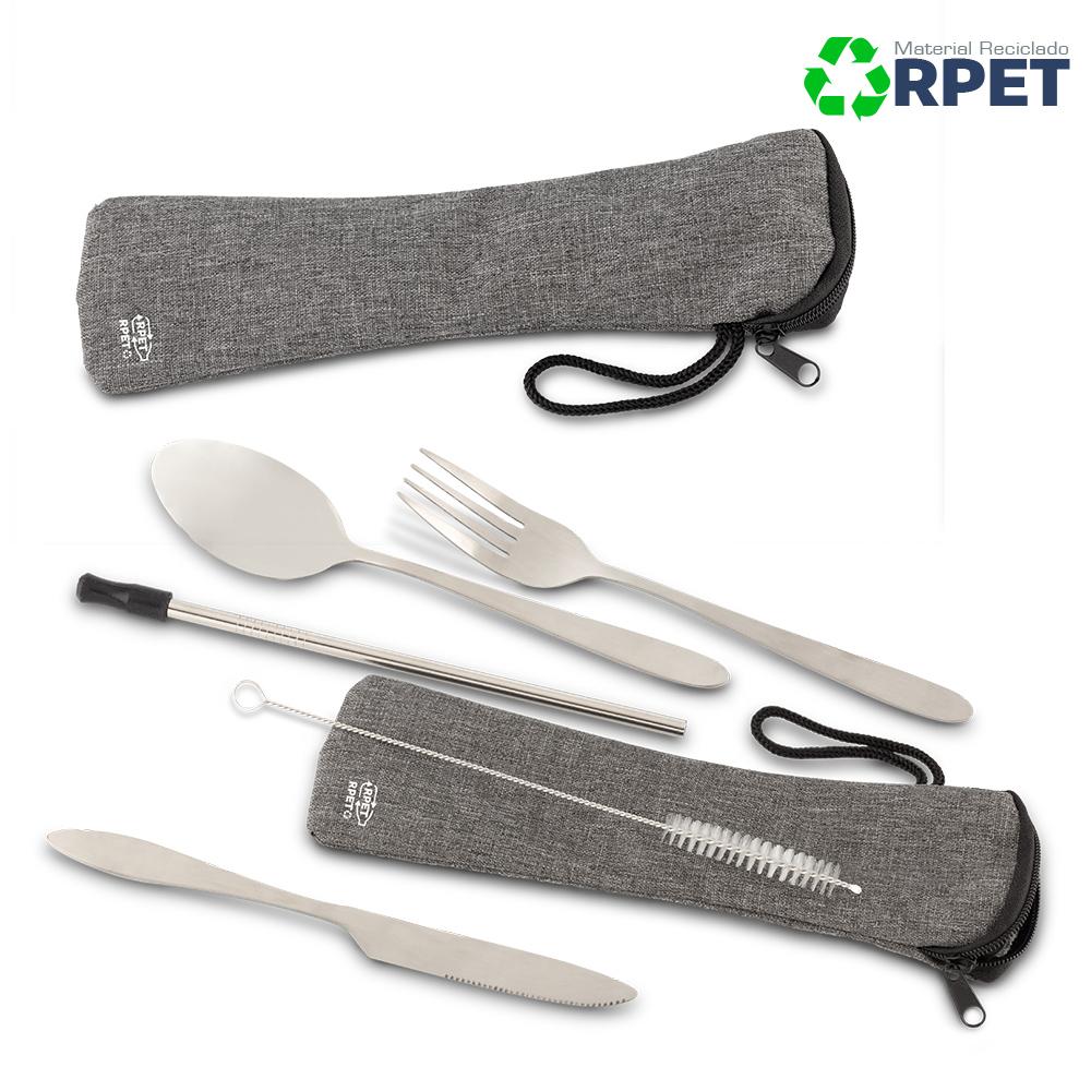 Set de cubiertos metalicos rpet Gris front