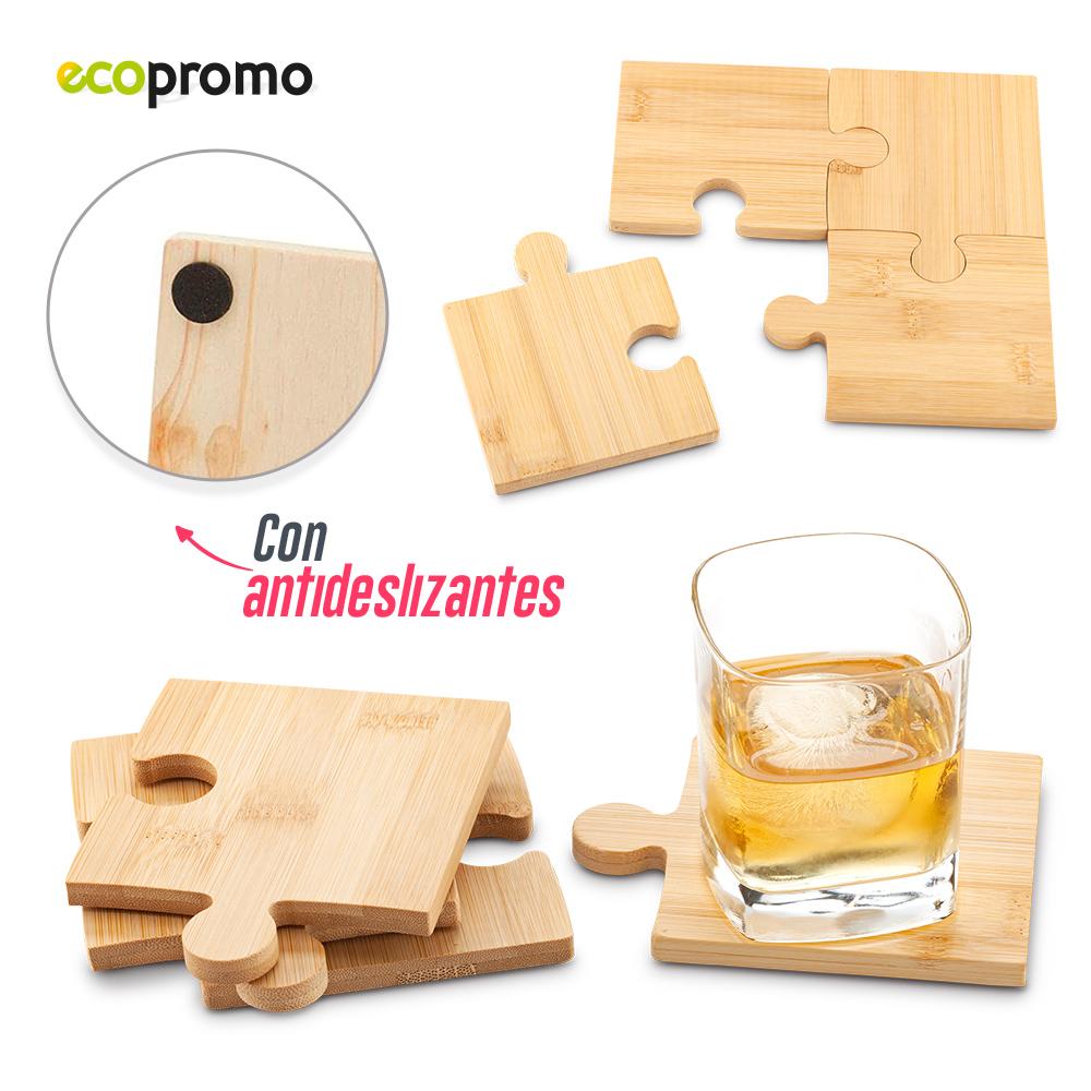 Set portavasos bamboo puzzle Bambú front