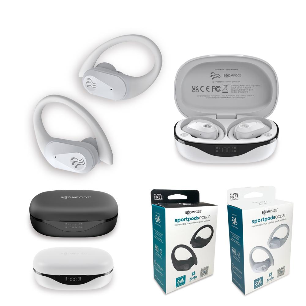 Audífonos bluetooth sportpods boompods Negro front