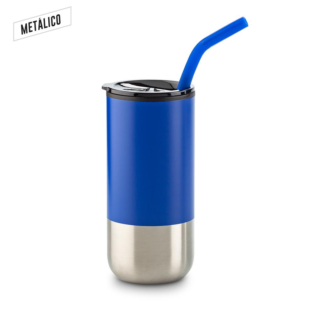Mug metalico con pitillo 600ml Azul miniatura 3