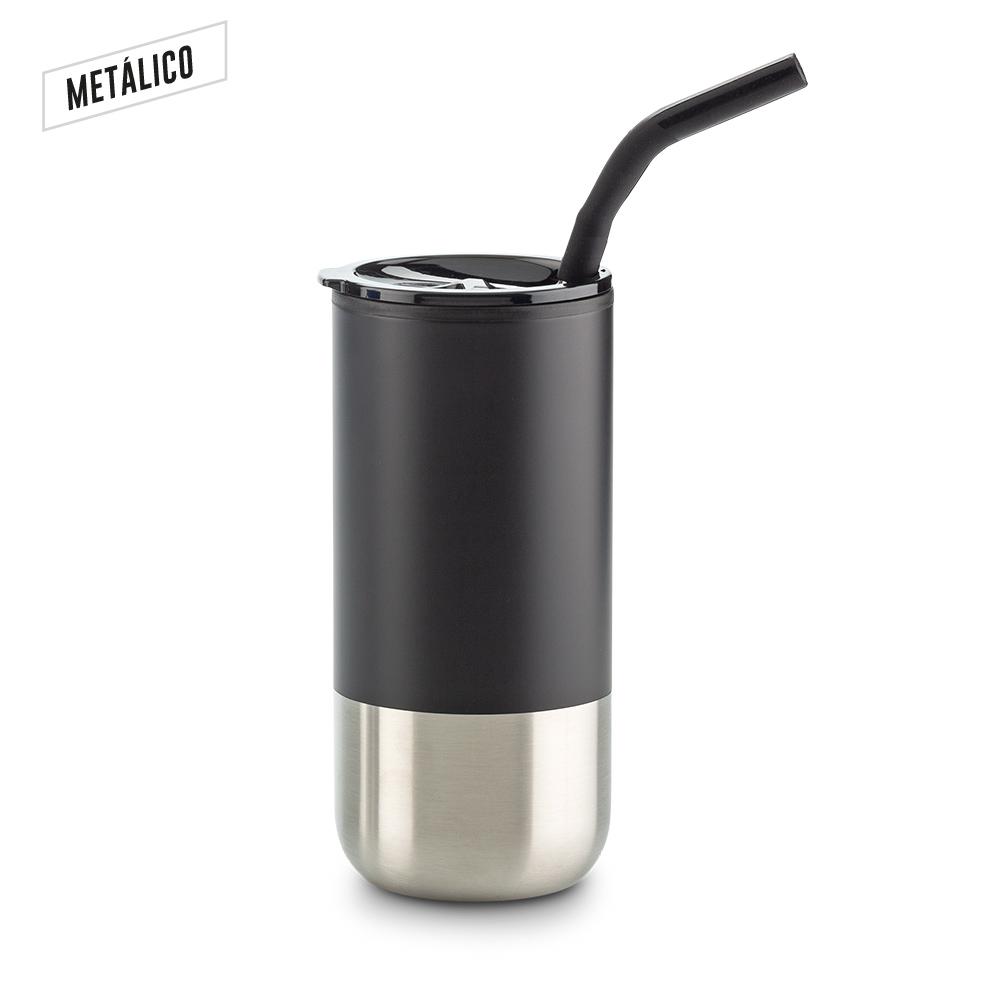 Mug metalico con pitillo 600ml Azul miniatura 4