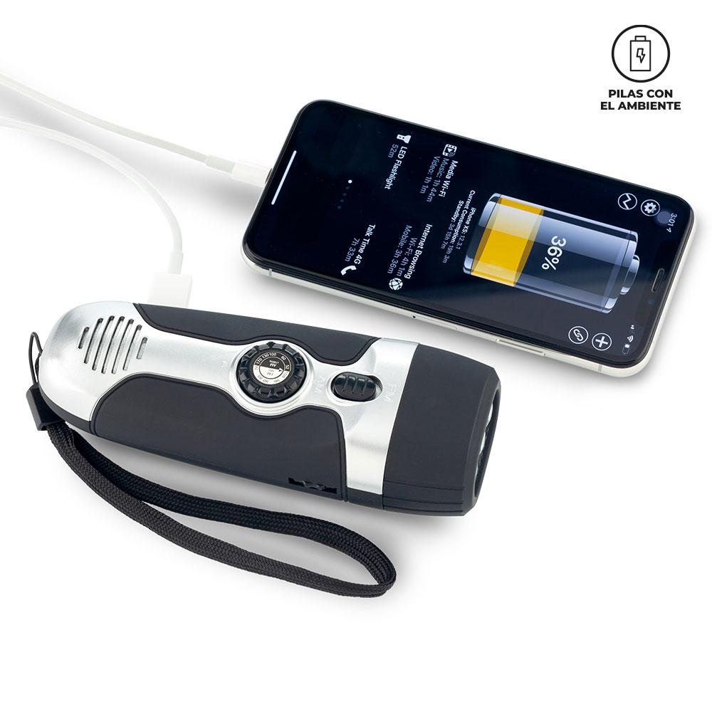 Linterna dinamo con radio Negro miniatura 4