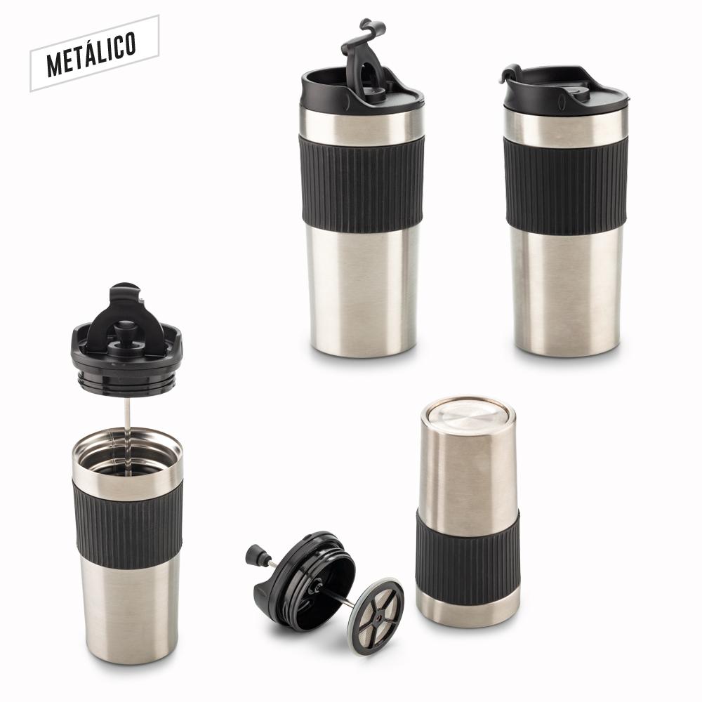 Mug metálico con prensa francesa 450ml SILVER front