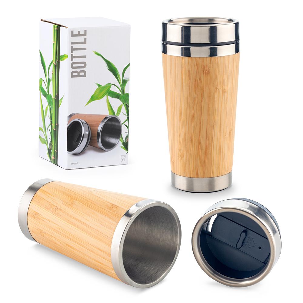 Mug metalico con bamboo 500ml Silver-Bamboo front