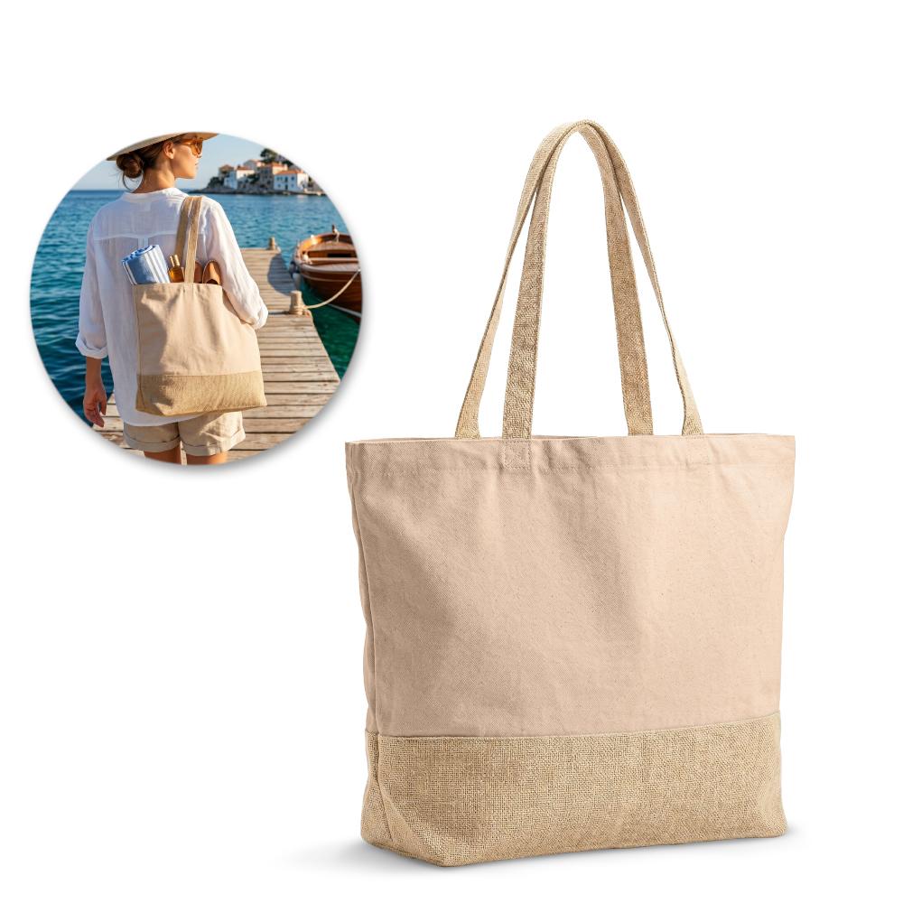 Bolsa en algodón y yute ecotote nuevo Natural front