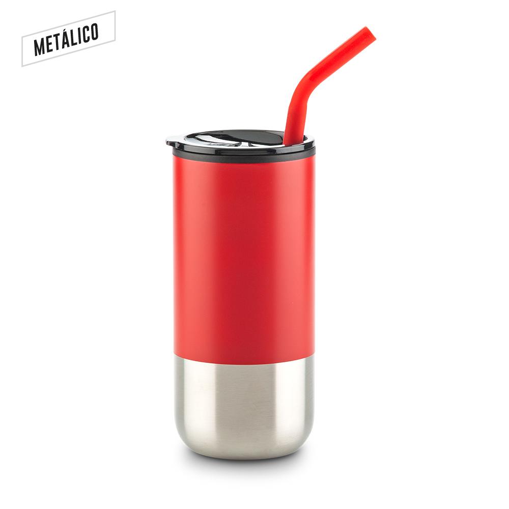 Mug metalico con pitillo 600ml Azul miniatura 5