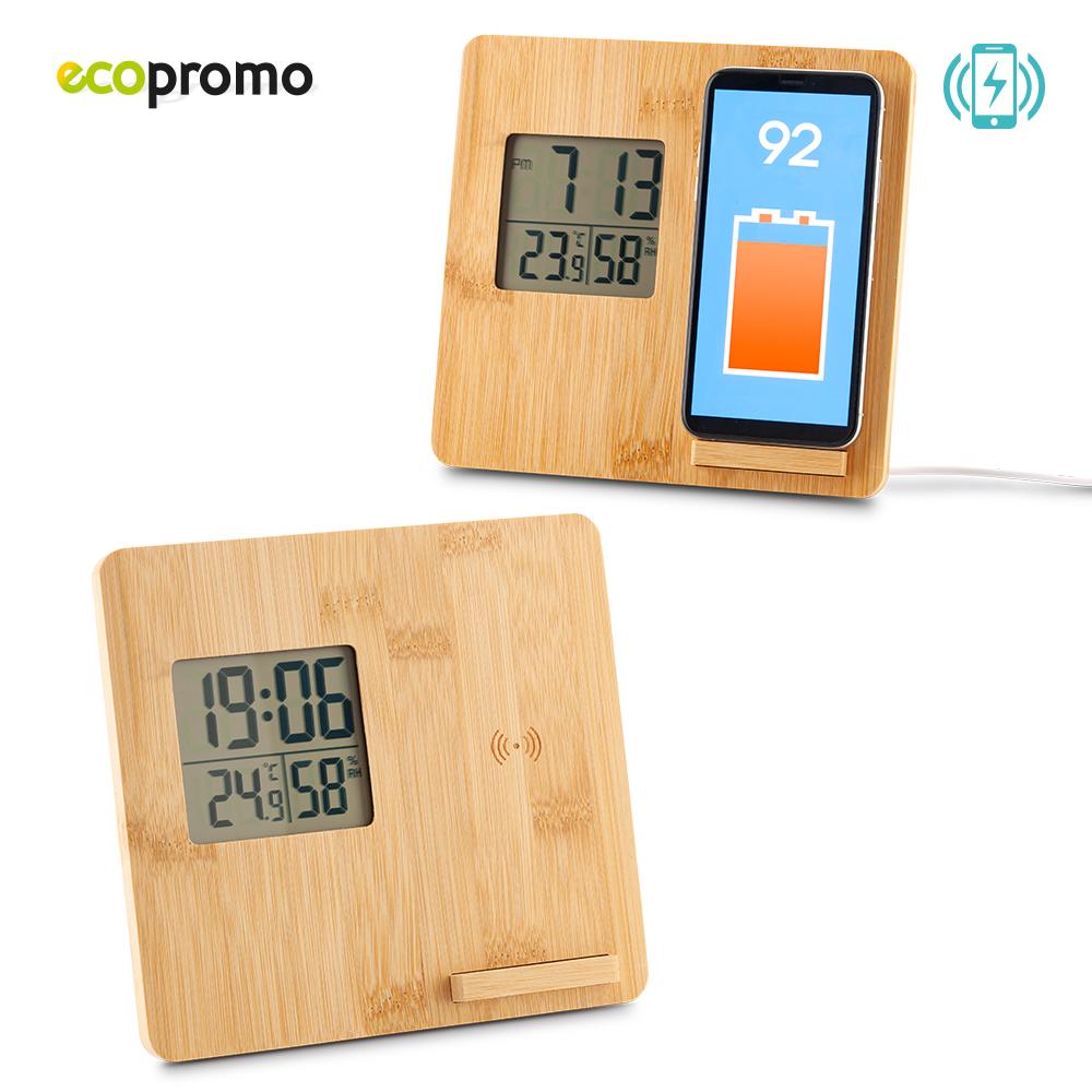 Reloj con cargador inalambrico denver Bambú 10W front