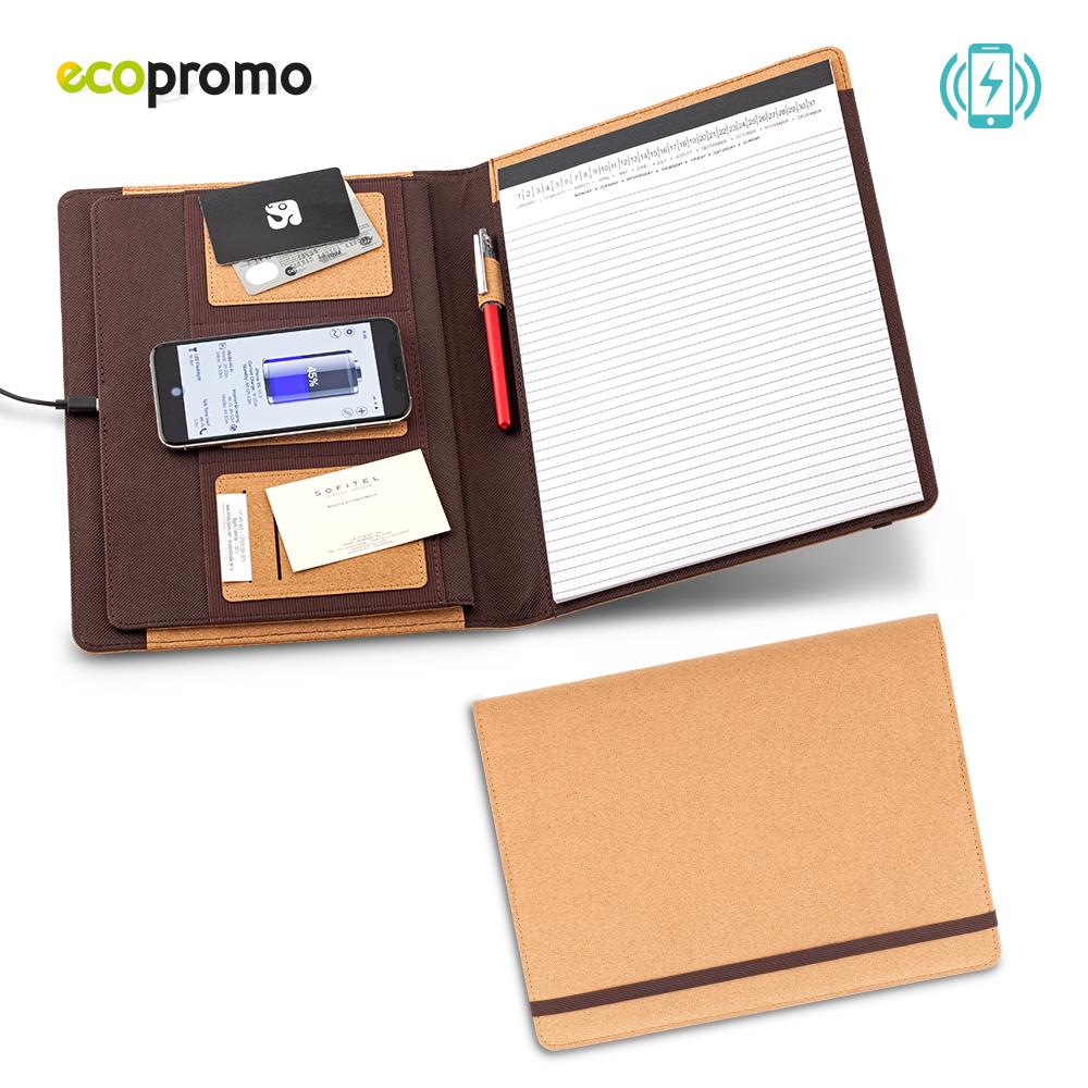 Carpeta folder con cargador inalambrico cork Natural front