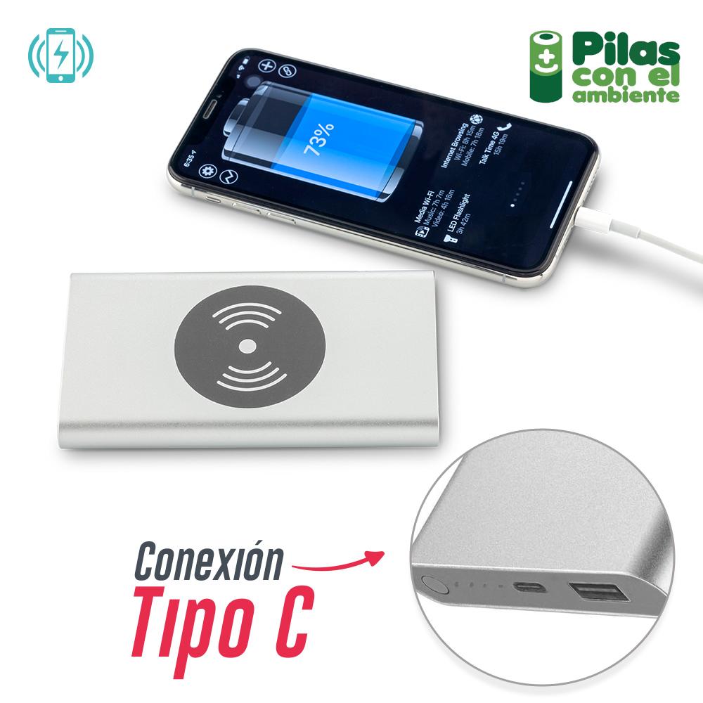 Pila recargable con cargador inalambrico 4000mah Silver front