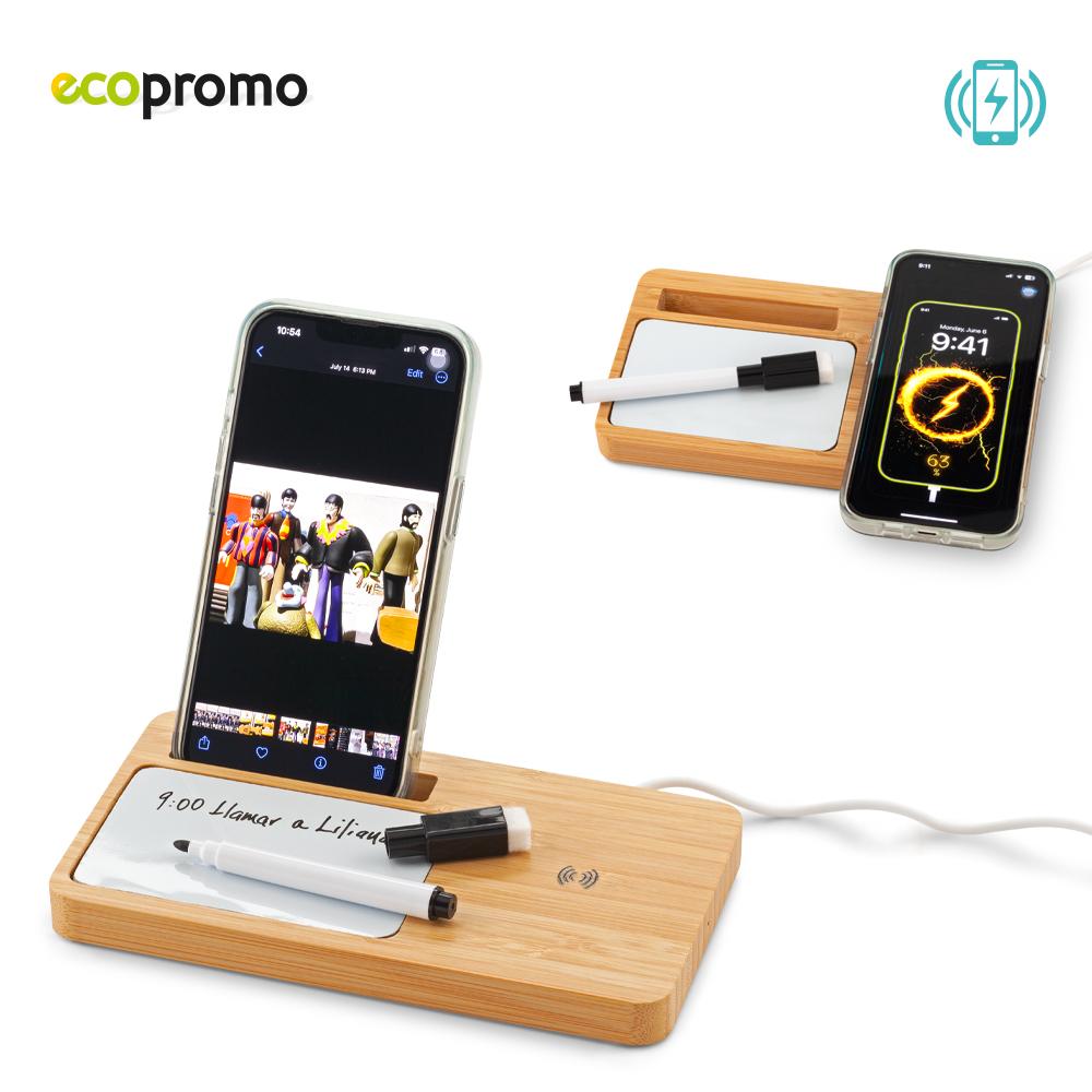 Cargador inalámbrico con tablero eco Bambú front