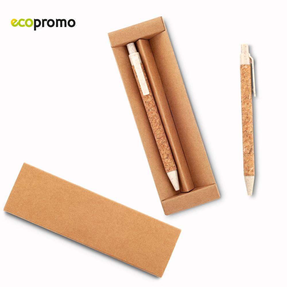Set de bolígrafo y portaminas leland cork Natural front