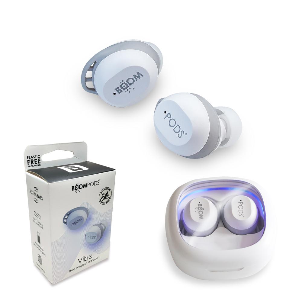 Audífonos bluetooth vibe boompods Blanco front