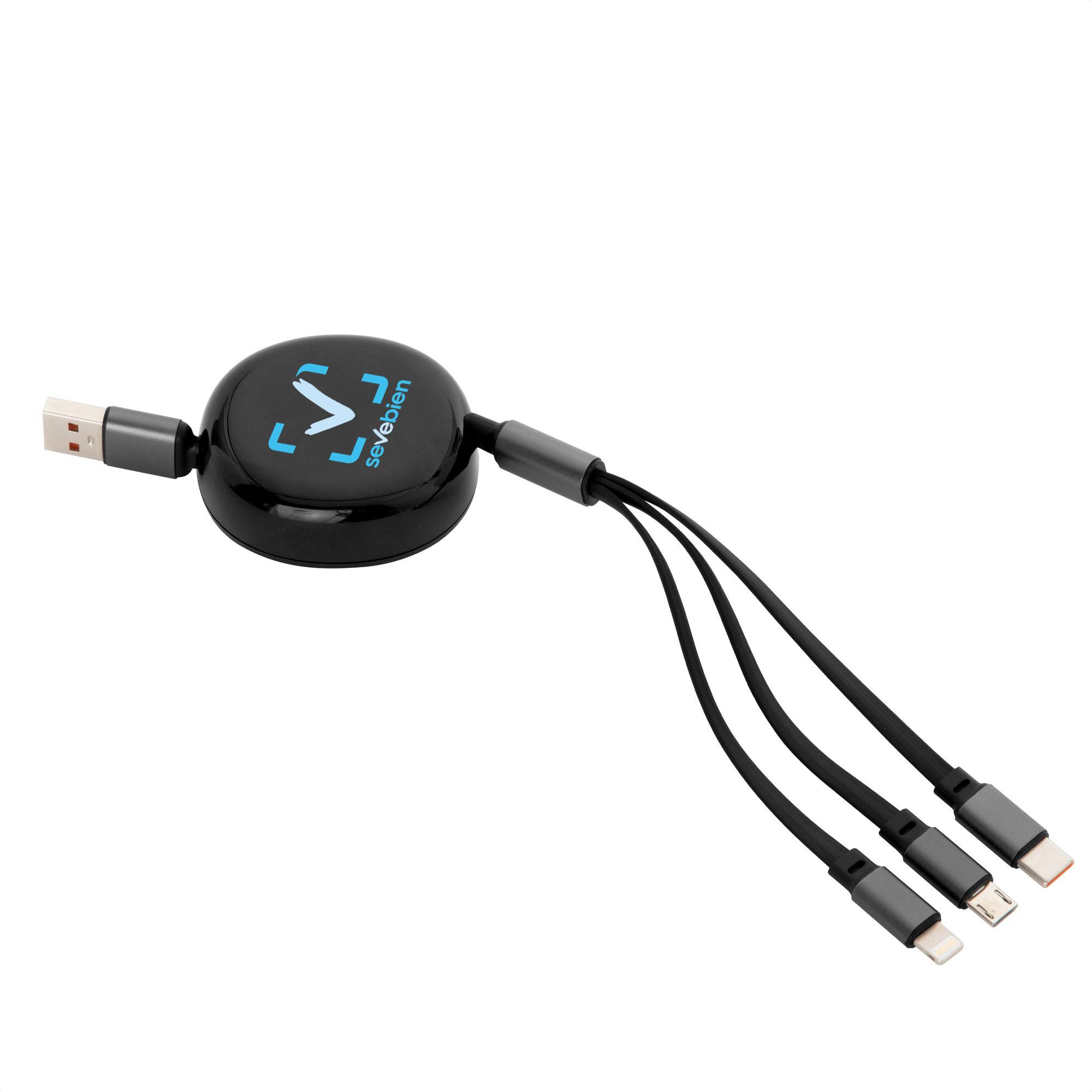 Cable retráctil de carga jack Negro front