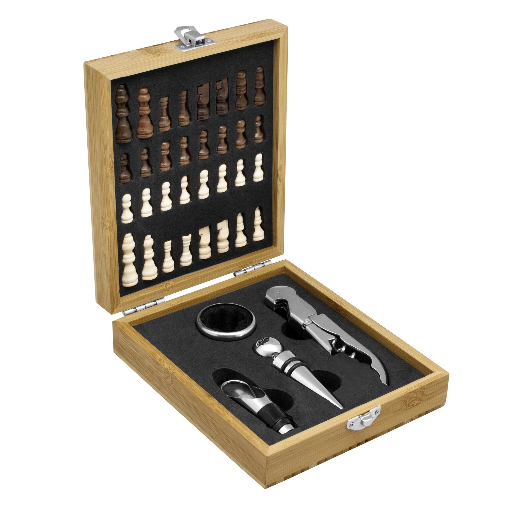 Set de vino con juego de ajedrez chessy Madera front
