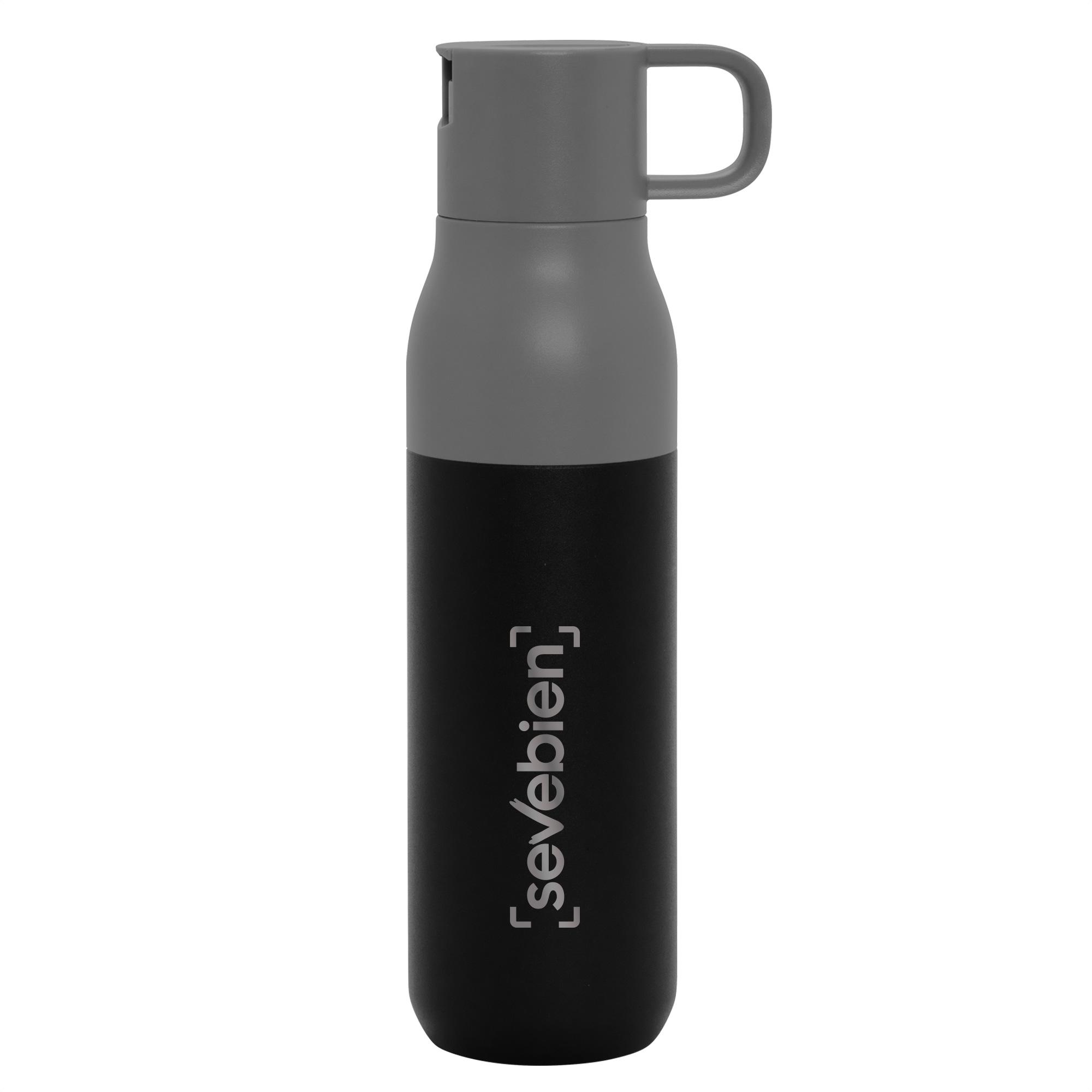 Botella térmica con dos tapas rolling top Gris + Negro front