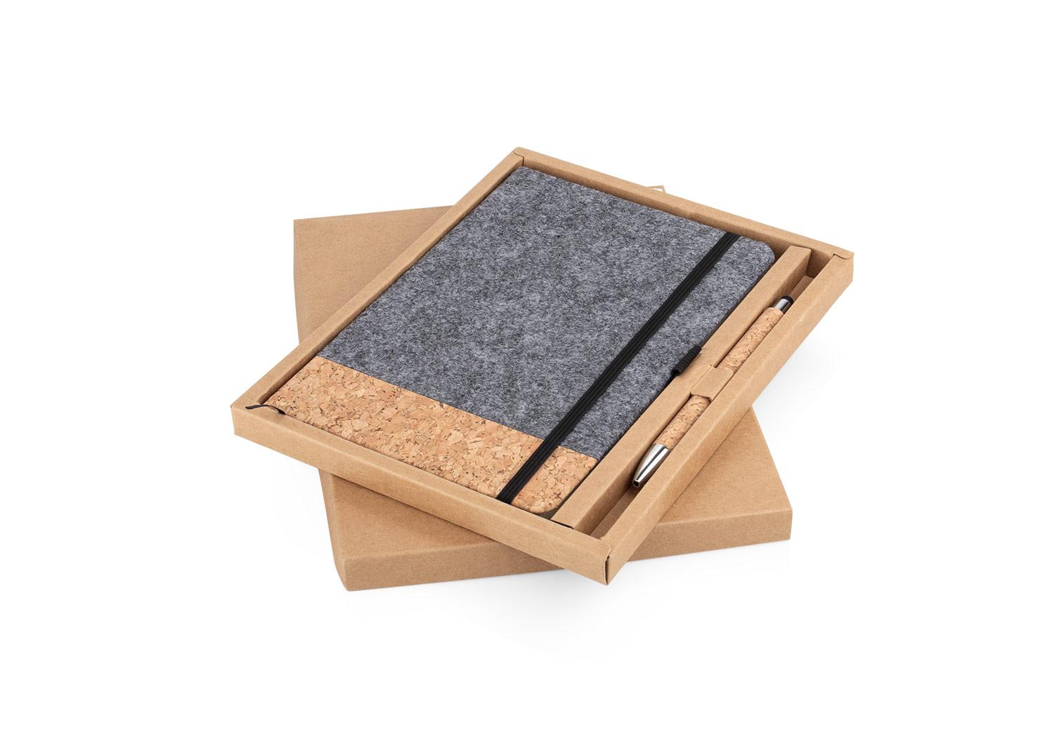 Libreta page con bolígrafo Gris front