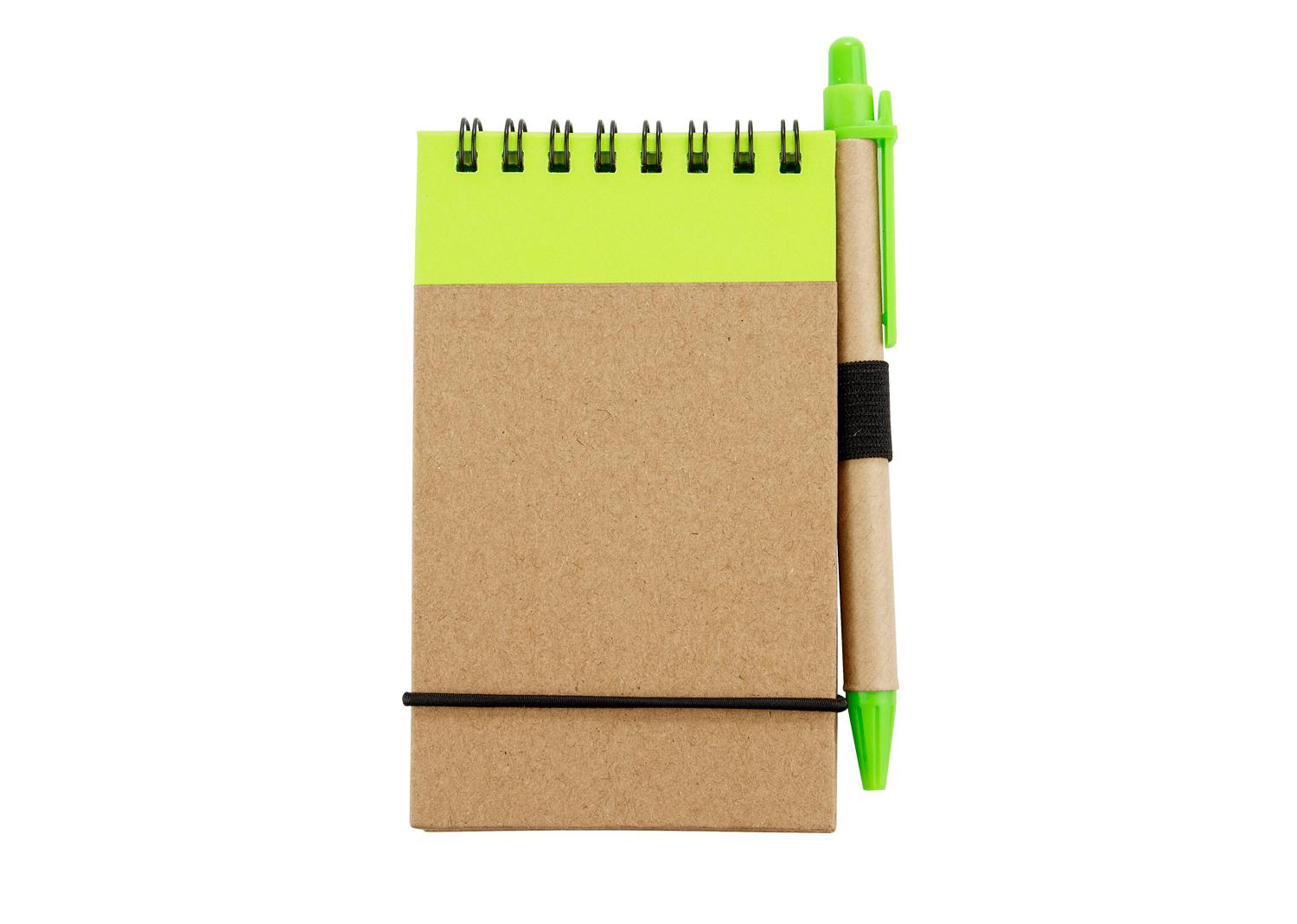 Libreta ecológica con bolígrafo Verde Limón front