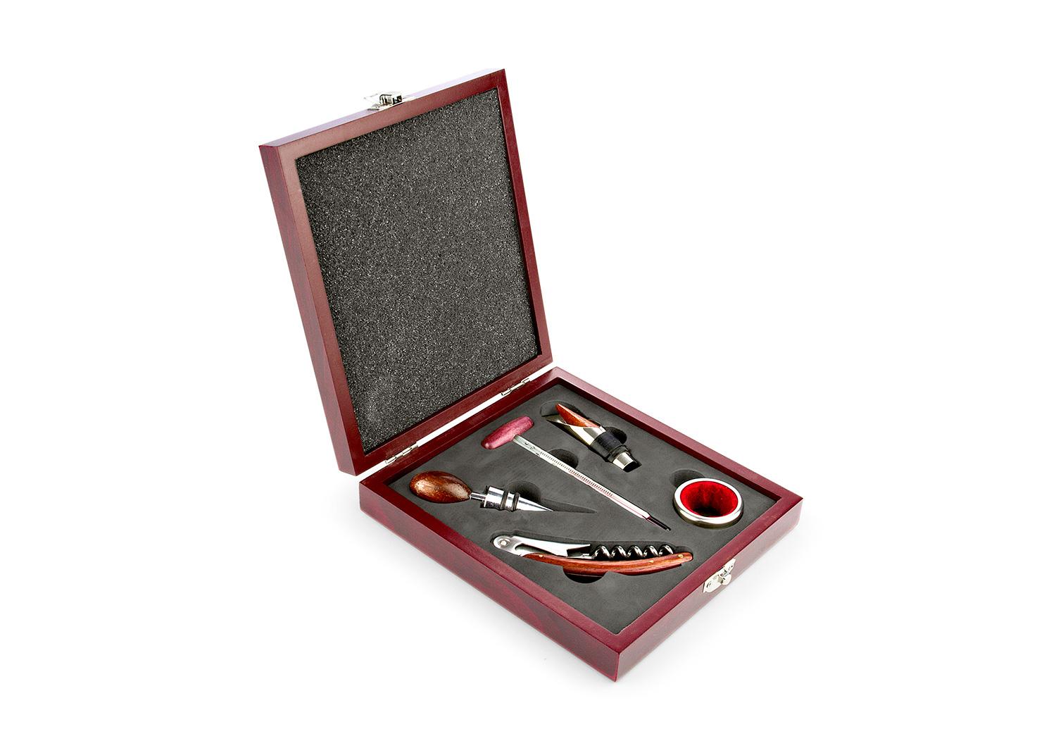 Caja de madera 5 accesorios Vinotinto front