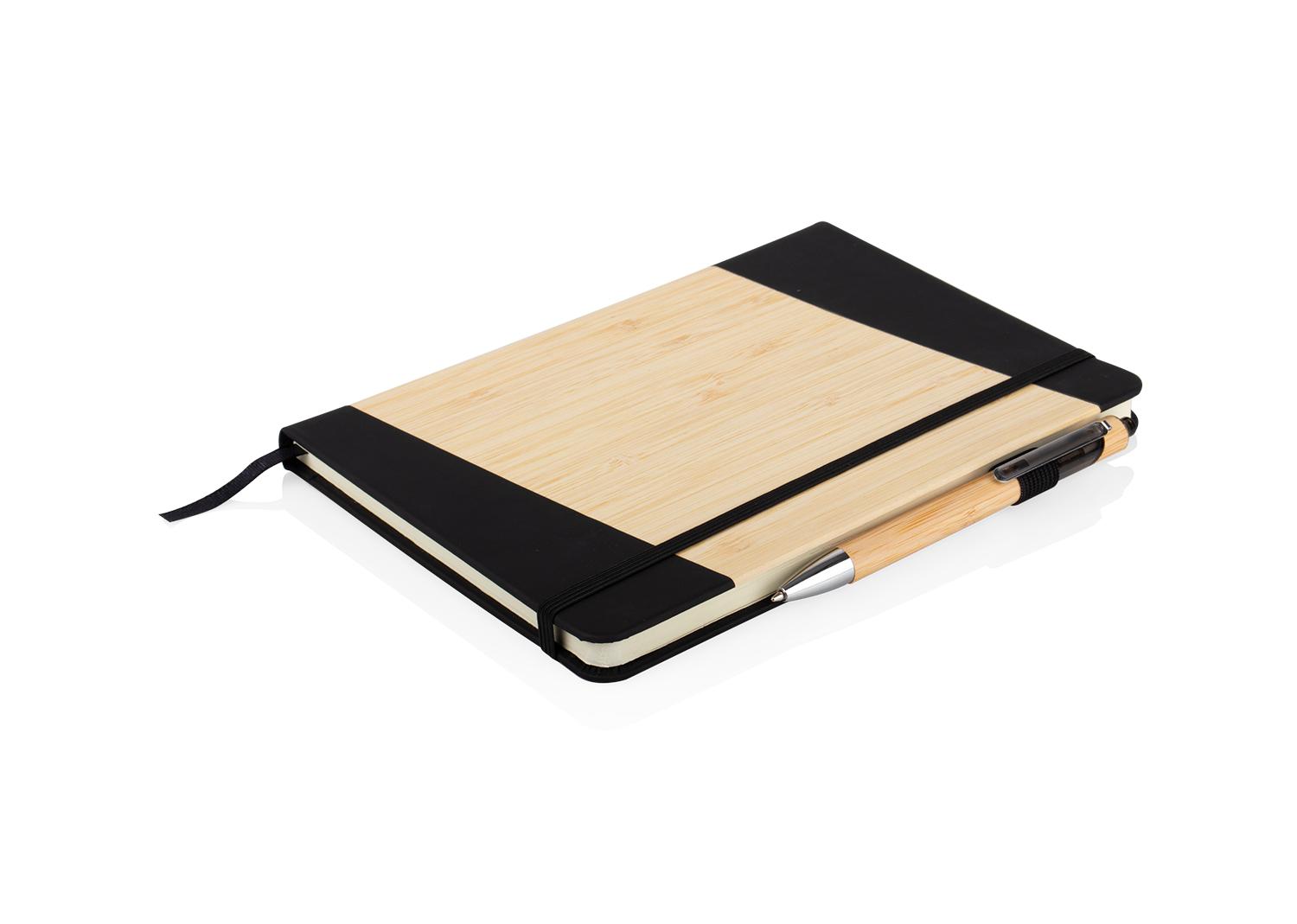Libreta bambú journey con bolígrafo Negro front