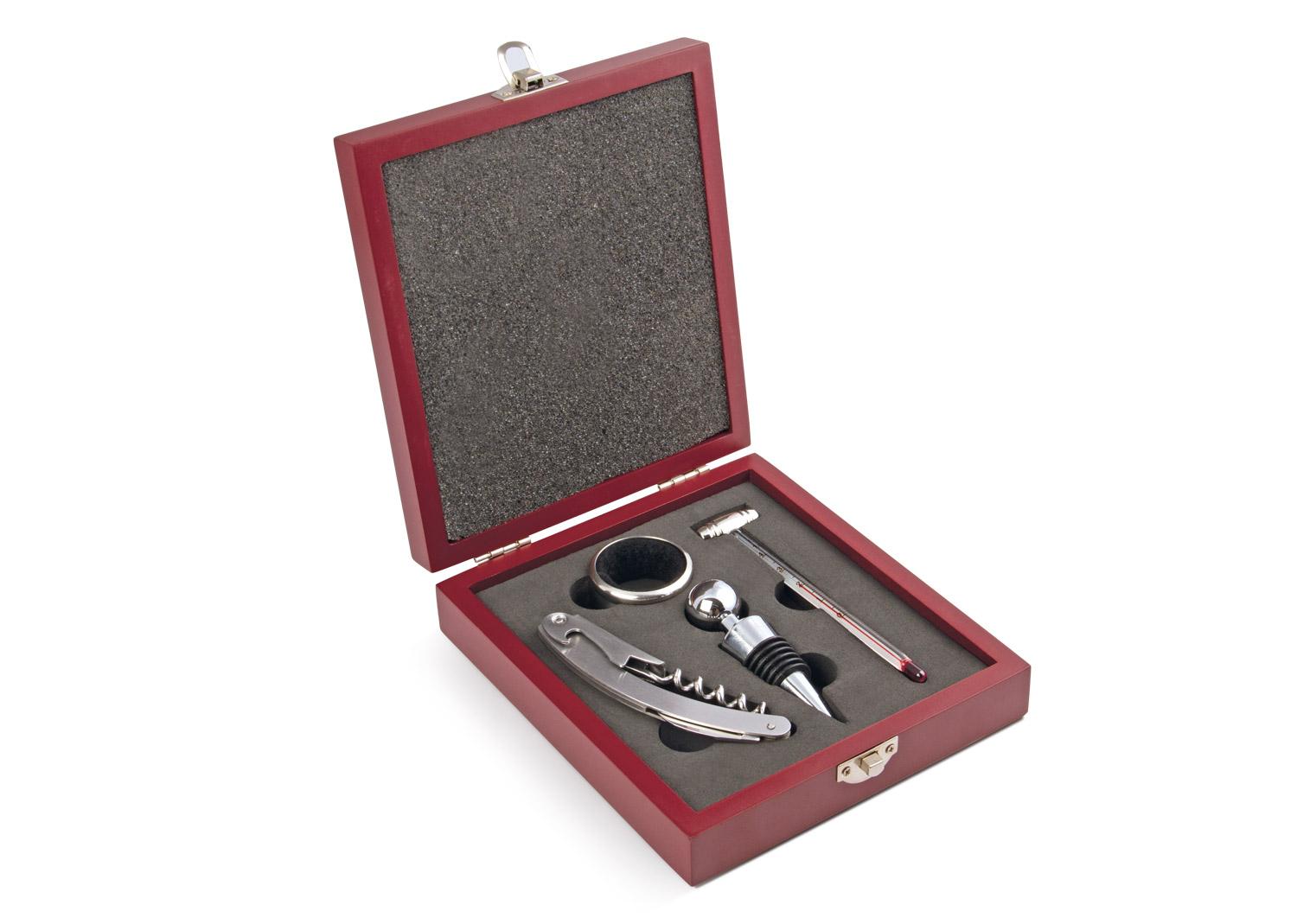 Caja de madera 4 accesorios Vinotinto front