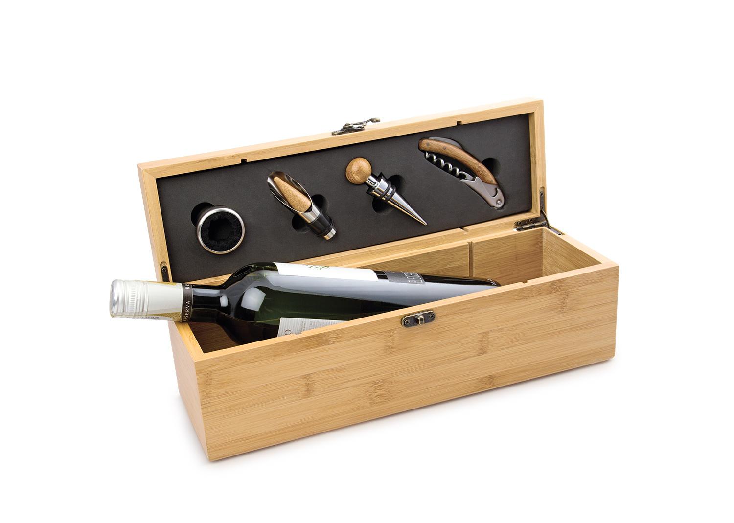 Caja de bambú para una botella Natural front