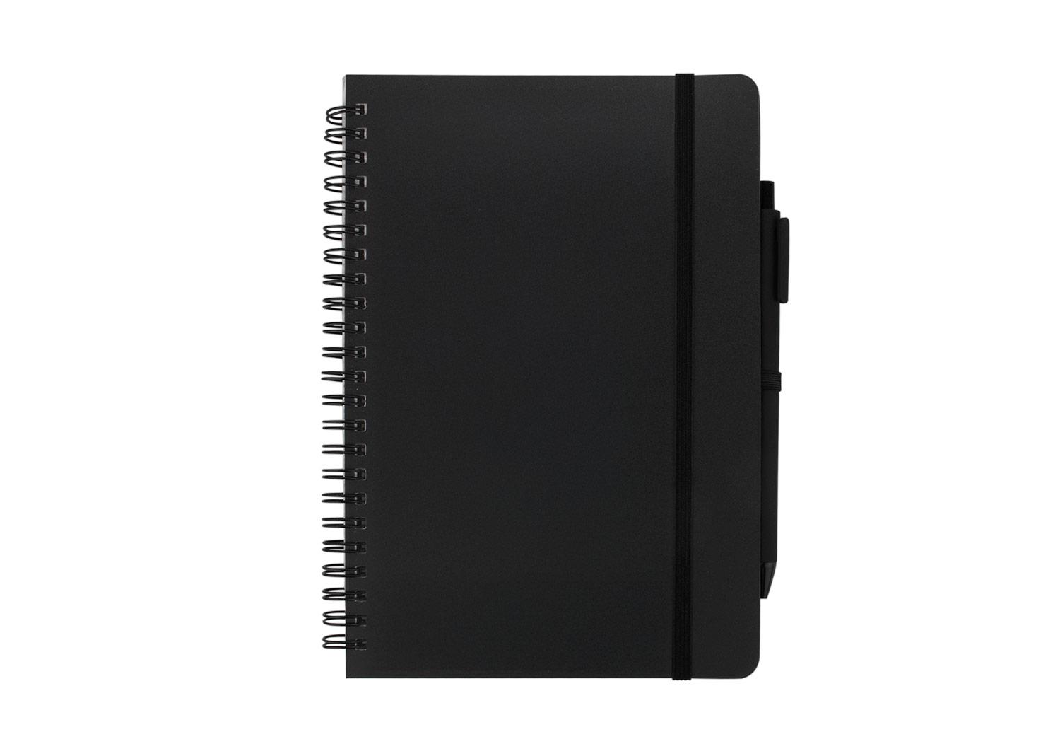 Libreta core con bolígrafo Negro front