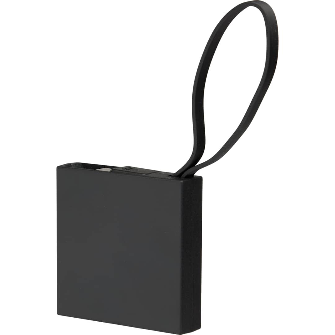 Recycled abs 2000 mah power bank with type-c cable Black front