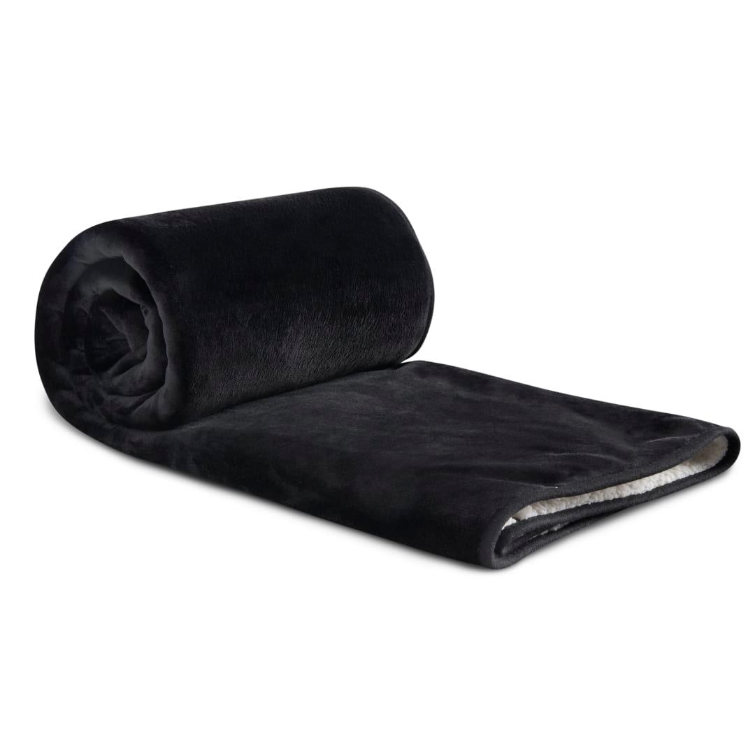 Oversized wearable wfh cozy fleece sherpa blanket Black front
