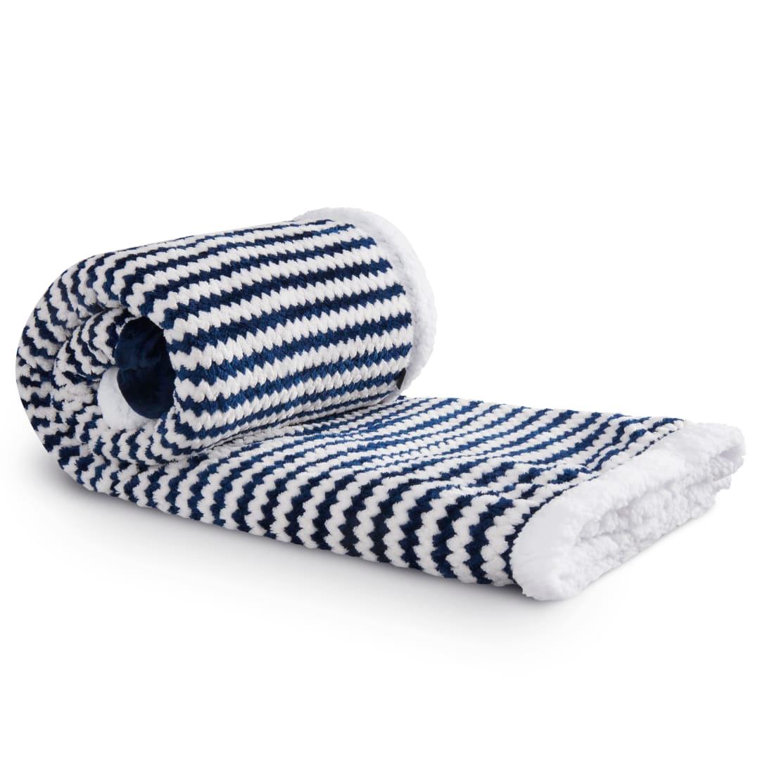 Field & co.® chevron striped sherpa blanket Navy Blue miniatura 15