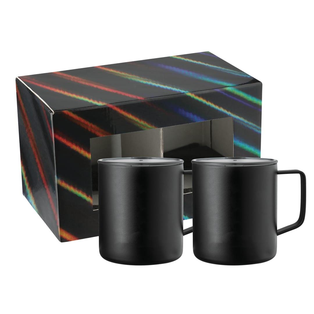 Rover camp mug 14oz powder coated 2 in 1 gift set Black front