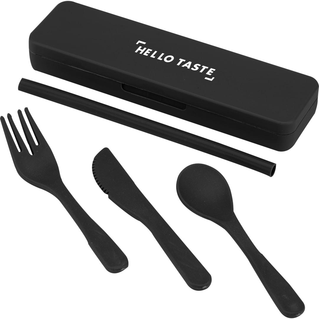 Recycled plastic utensil to go set Black miniatura 4