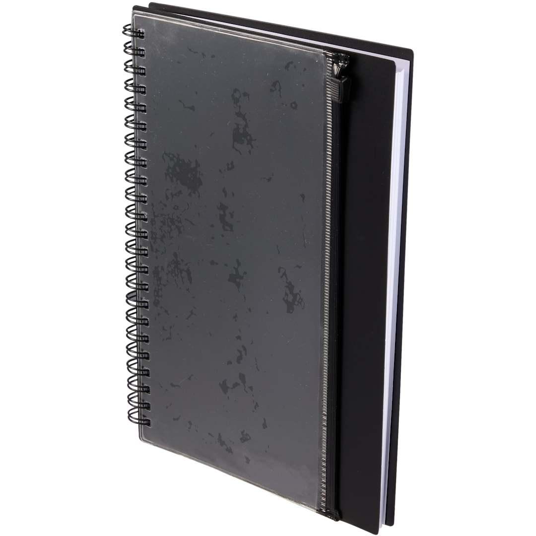 5.5 X 8.5 spiral notebook with clear pocket Black front