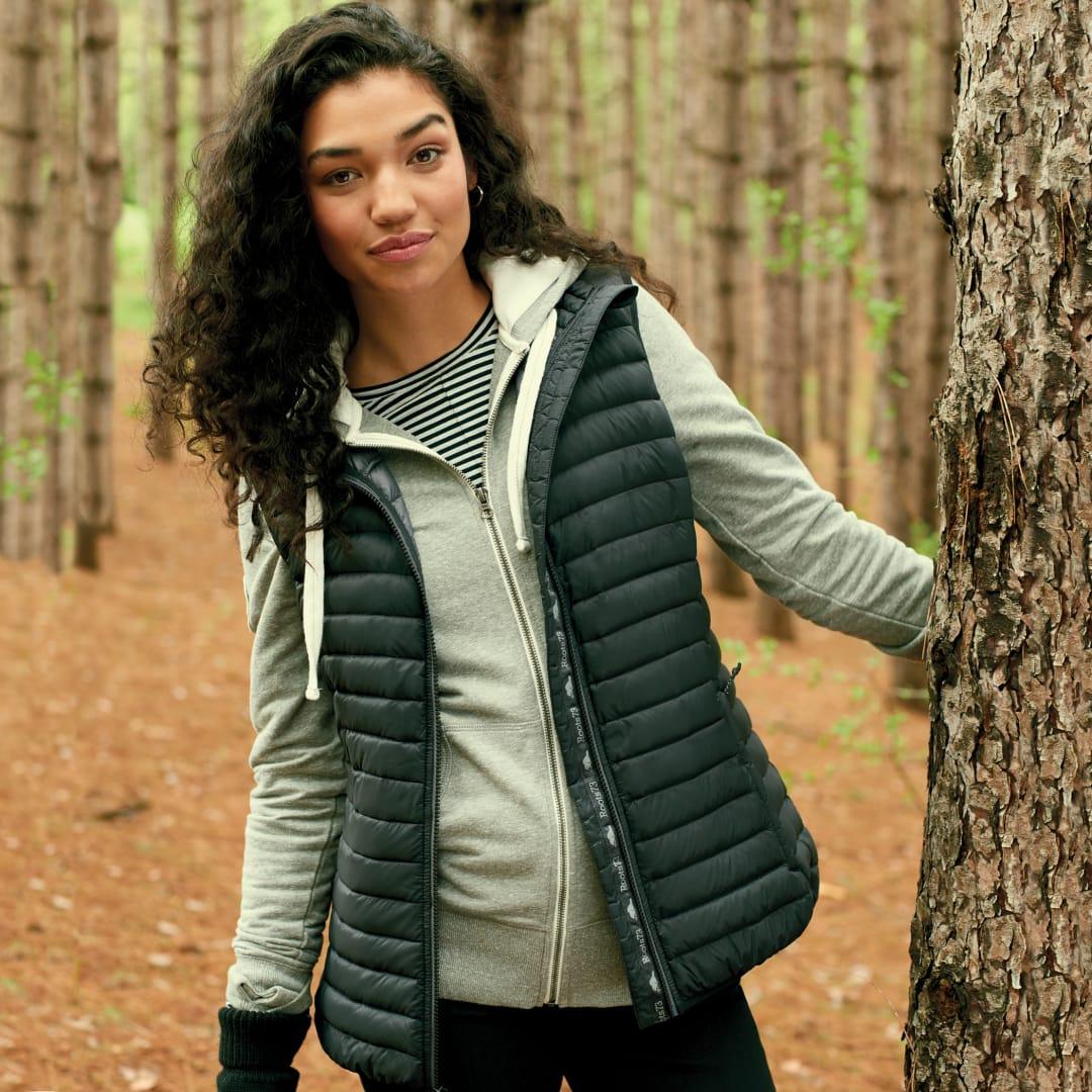 Womens eaglecove roots73 down vest Grey front
