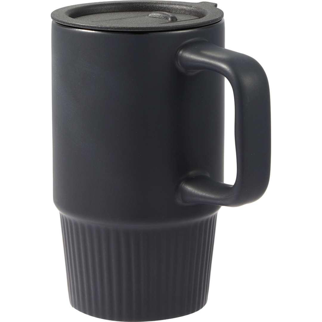 Camden 13oz ceramic mug w/ lid Black front