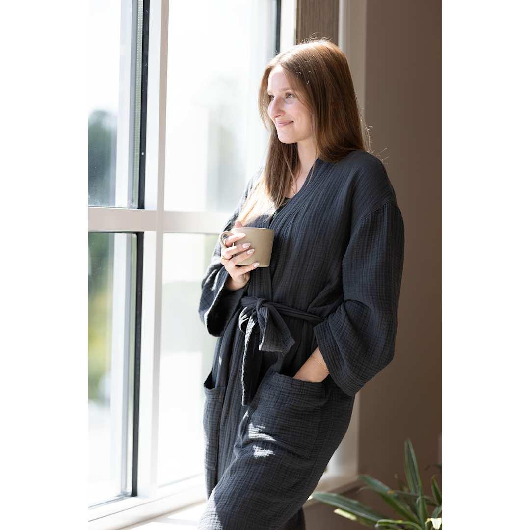 Wellable cotton robe - unisex Beige miniatura 12